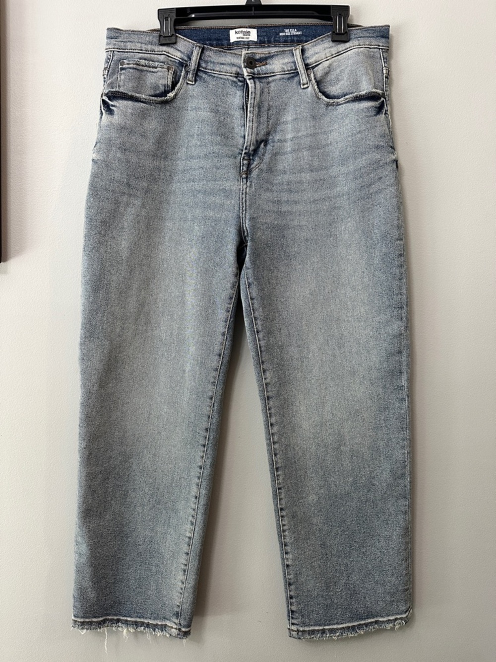 Kensie Jeans The Ella High Rise Straight Leg Blue Denim Women’s 14/32 Raw Hem